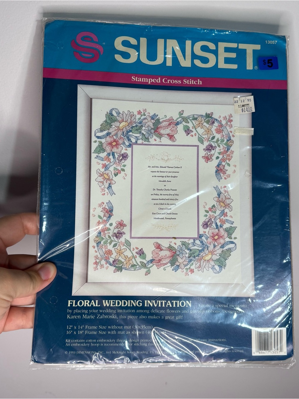 Sunset Floral Wedding Invitation Stamped Cross Stitch Kit 13057 Sealed VTG